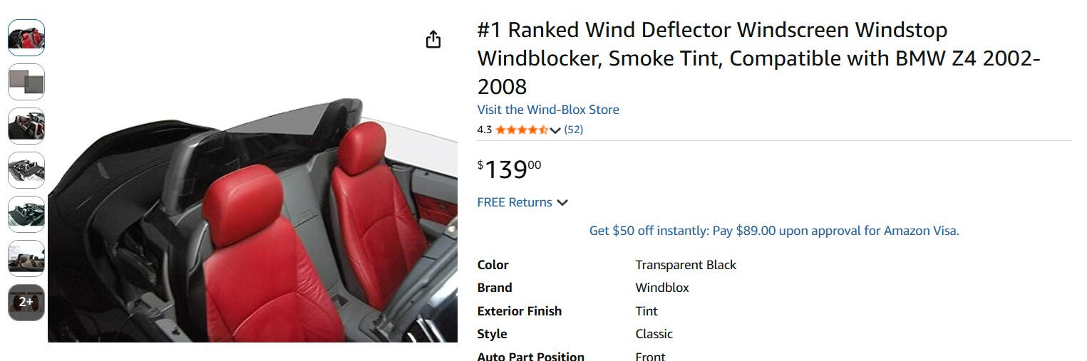 Windblox BMW Z4 2002-2008 Windscreen